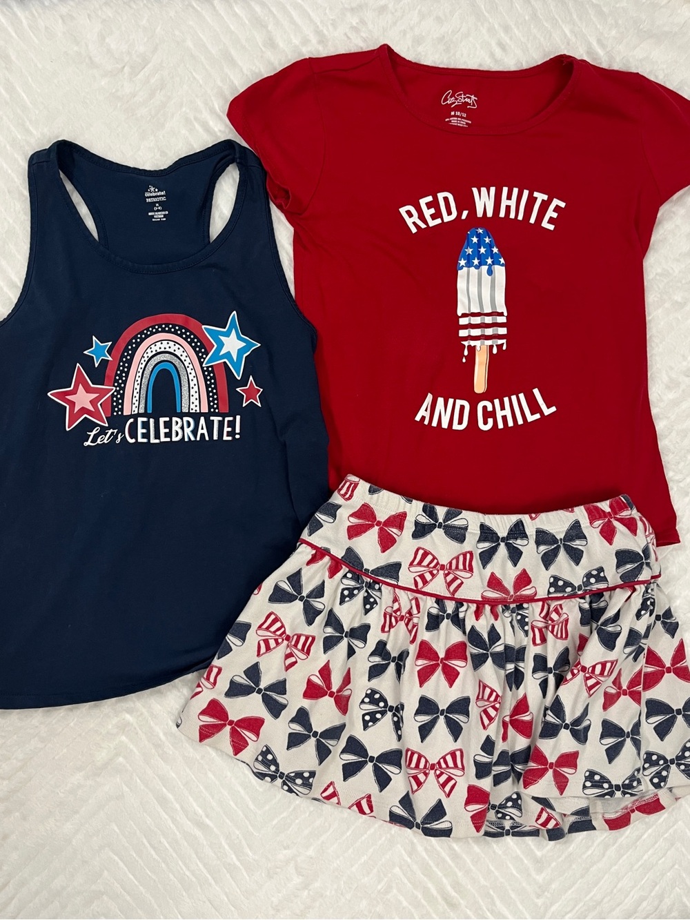 Girls‎ Summer Patriotic Shirts Skort medium Memorial 4 of July Red white blue